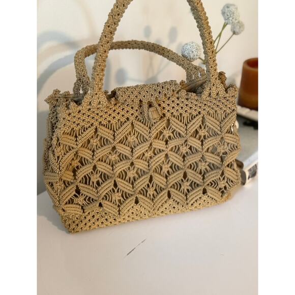 Other Handbags - Vintage‎ Handwoven Macramé Top Handle Bag Boho Coastal Texture ✨